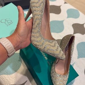 Elegant Beige and Silver Women's Heels